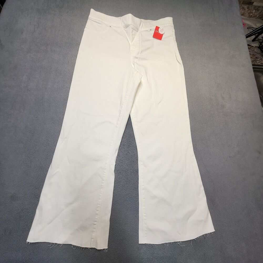 Spanks Jeans Womens XL White Flared Wide Leg Cropped Capri Stretch Denim